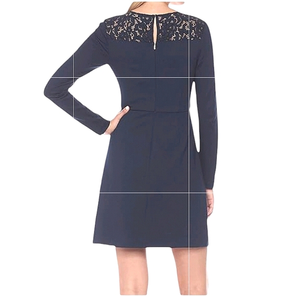 Trina Turk Lace Panel Sabastian Ponte Blue Dress - Picture 2 of 14